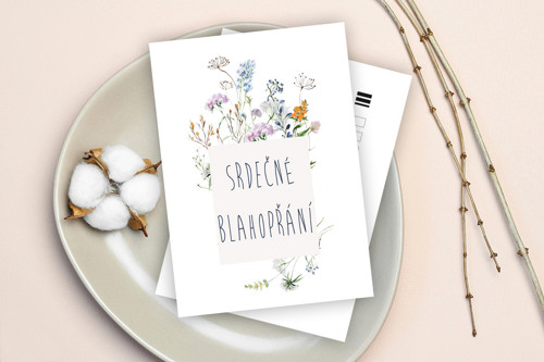 Srdečné blahopřání - pohlednice s lučním kvítím
