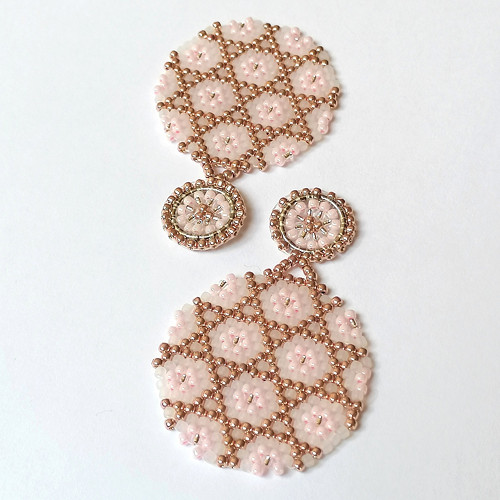 Blush Pink Flowers- Beaded Drop Circle Earrings