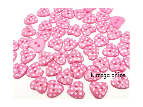 Růžová srdíčka s puntíky 15mm 5ks