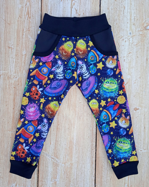 Dětské kalhoty softshellové -vesmírné příšerky