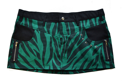 Sukně PUNK klasik zelená zebra s průchodkami