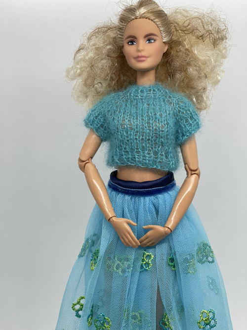 Top pro BARBIE mohér/hedvábí tyrkysová