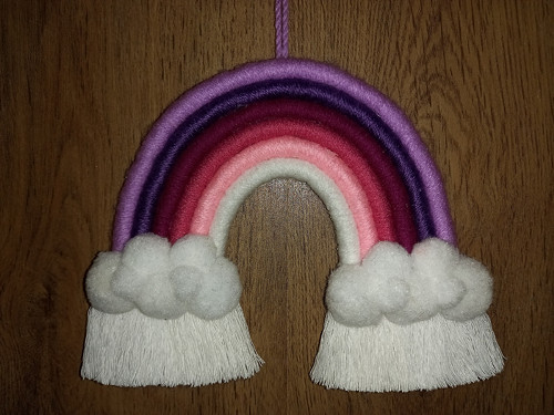 Macramé duha Ø 20 cm - Červánkový most s obláčky — foto 1