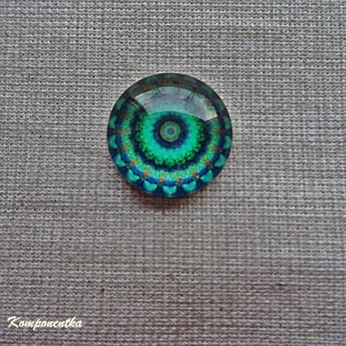Skleněný kabošon s mandalou 14mm 1kus