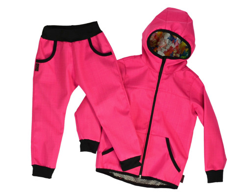 Dětský set-bambusový softshell-růžová/rozkvetlá