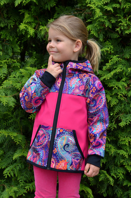 Dětská bunda - softshell -malina/ornamenty