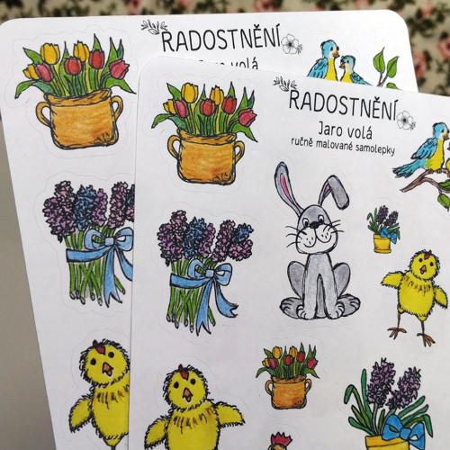 Ručně malované samolepky - Jaro volá