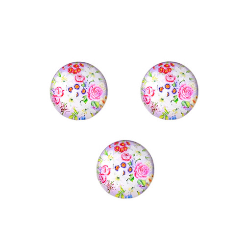 Skleněný kabošon růže s liliemi 20mm, 1ks