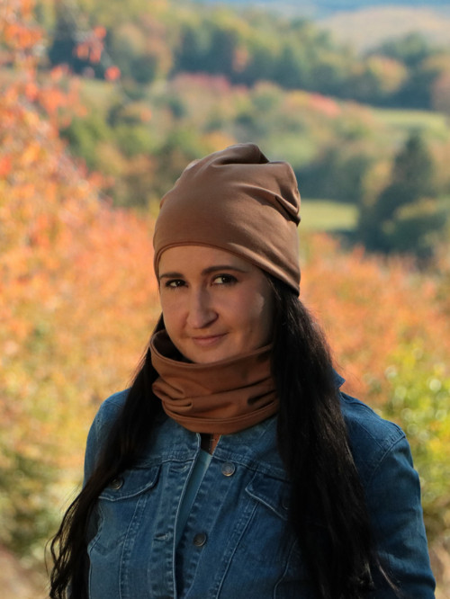 Karamel úpletový set - čiapka + nákrčník