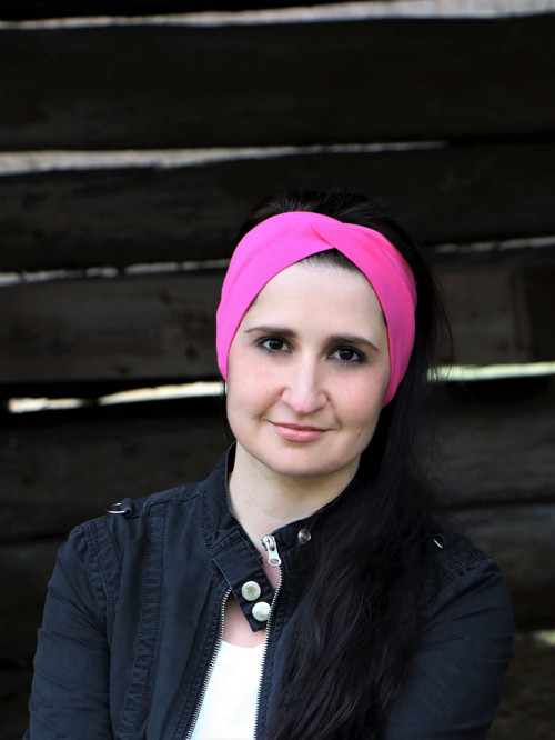 Prekrížená úpletová čelenka sýto ružová