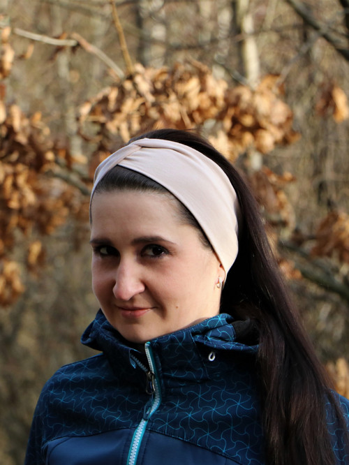 Prekrížená úpletová čelenka béžová