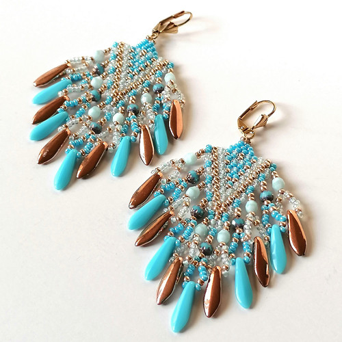 Sky Blue/Rose Gold Bohemian Beaded Earrings