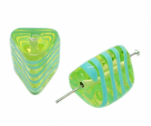 2pc zelené modré pruhované Lampwork Czech