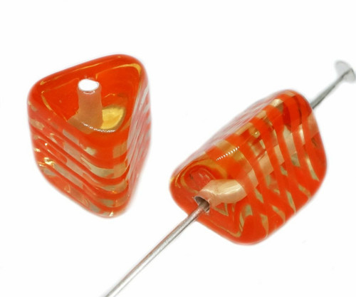 2pc oranžové pruhované Lampwork Czech Bohemian