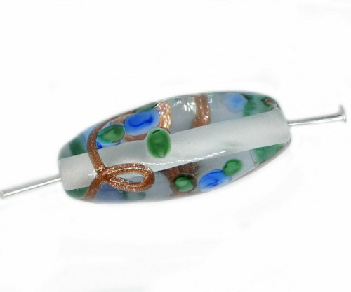 2pc Crystal Blue Green Flower Lampwork Czech