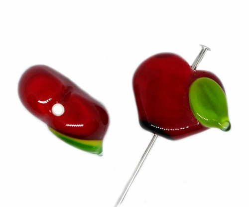1pc červené zelené jablko Lampwork Czech Bohemian