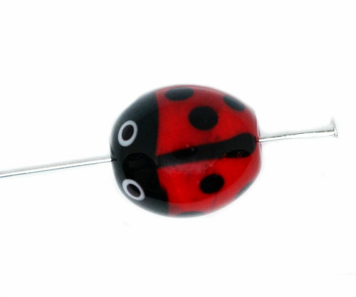 1pc červená zelená Beruška Lampwork Czech