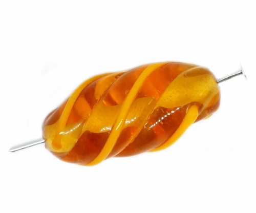 2pc křišťálově žluté pruhované spirálové Lampwork