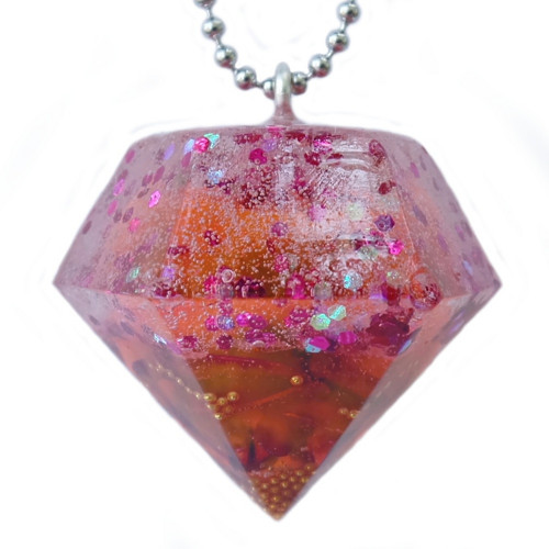 Náhrdelník "Resin" tvar diamant růžový s růží