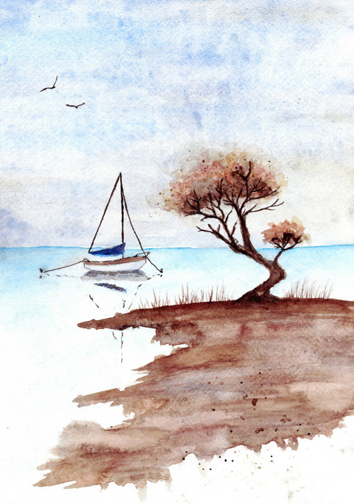 Klid na pobřeží (Malovaný obraz 21x30 cm)