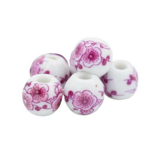 10ks bílý fialový kulatý buben keramický porcelán