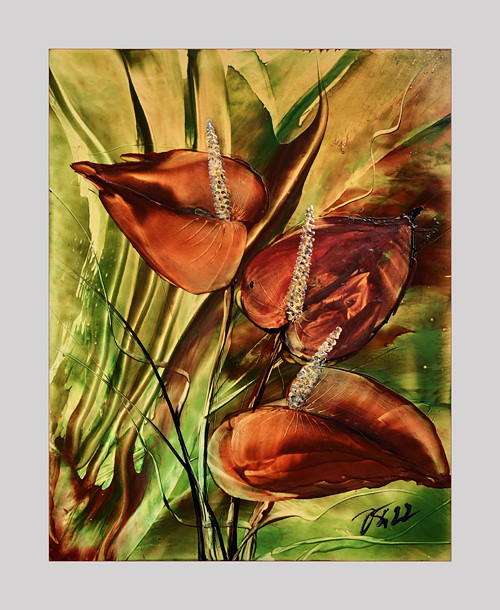 Enkaustika Anthurie v zelené 22,5 x 29 cm