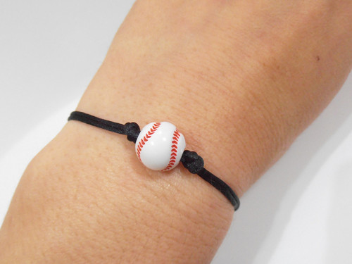 "Baseball" - černý saténový náramek