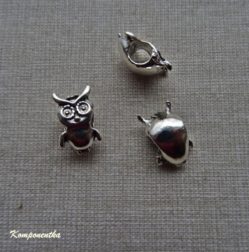 Kovový korálek sova s vel. otvorem 4,5mm 1 kus
