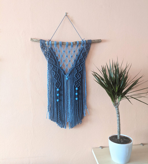 Macramé Boho záves modrý
