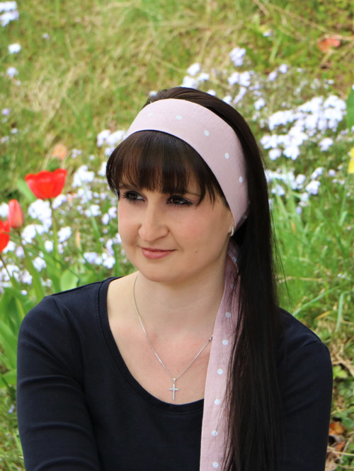 Štýlová ľanová šatka bodka na ružovej