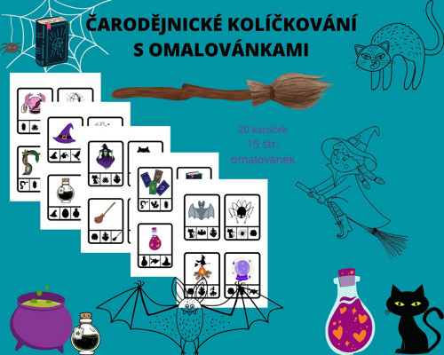 Čarodějnické kolíčkování s omalovánkami