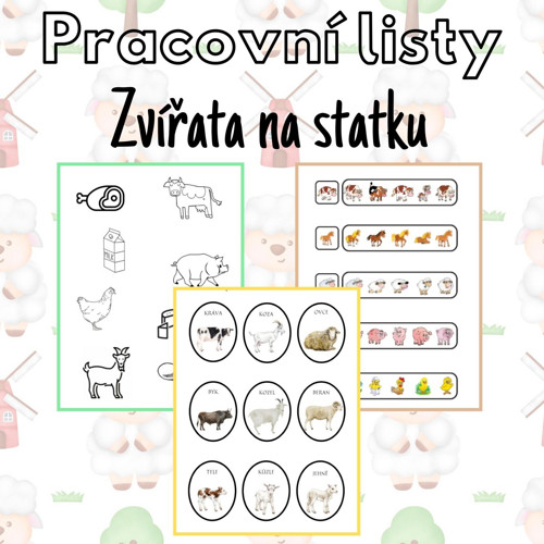 Zvířata na statku, pracovní listy