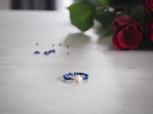Prsten z minerálů *** lapis lazuli, perla