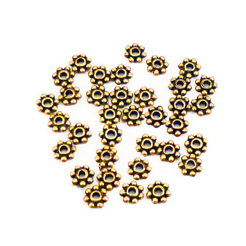 Plochá kytička - mezidíl starozlato 4mm, 20/100ks