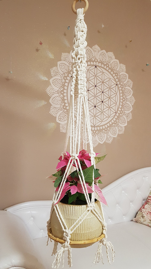 MACRAME závěs na květiny s bambusem