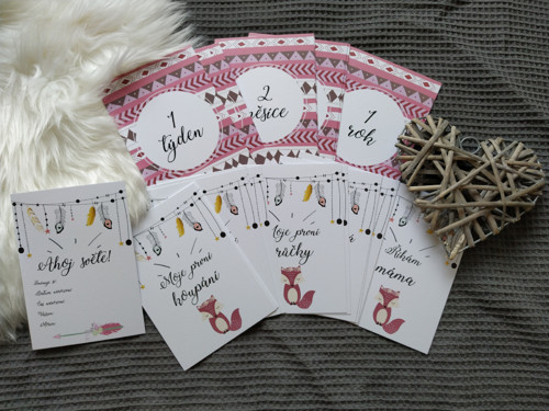 Milníkové kartičky pro holčičku - Boho styl