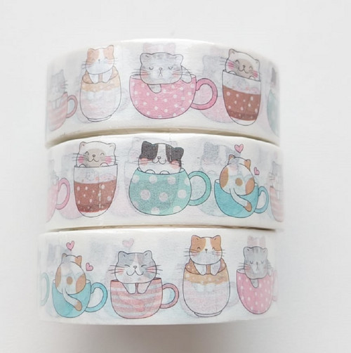 Washi pásky. Kočky v hrnku.