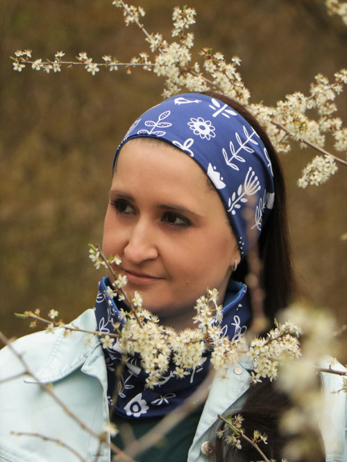 Úpletová čelenka modrotlač