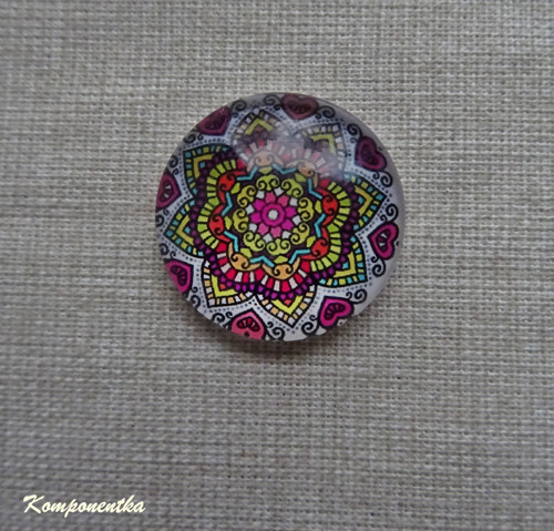 Skleněný kabošon s mandalou 20mm 1kus