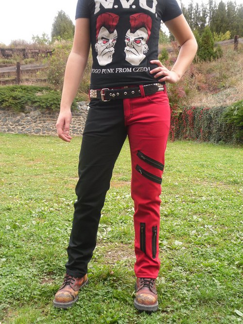 PUNK dámské Kalhoty černá+červená