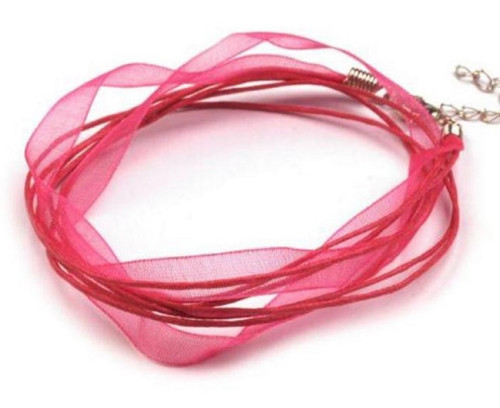 Šňůrka se stuhou víceřadá (45cm) - růžová