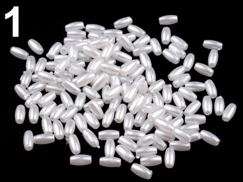 Korálky plastové 3x6mm rýže (5g) - bílá
