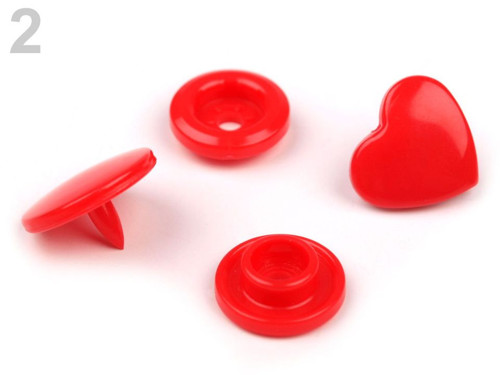 Plastové patentky pr.12,3mm srdce (10sad) -červená