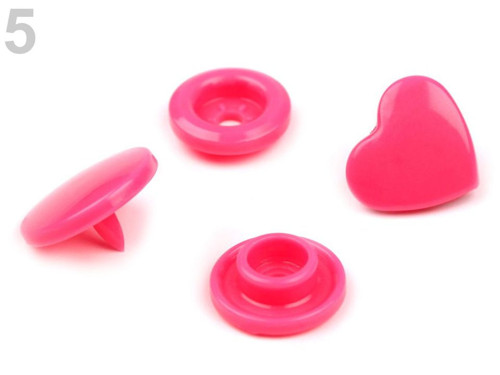 Plastové patentky pr.12,3mm srdce (10sad) - růžová