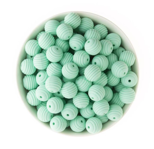 Vroubkované silikonové korálky 15mm (1ks) - mint