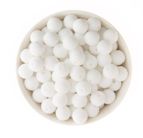 Vroubkované silikonové korálky 15mm (1ks) - white