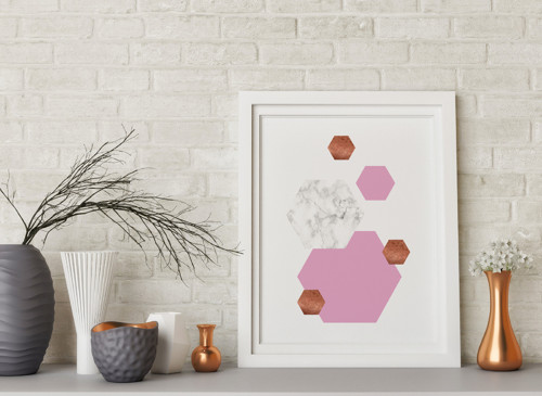 Plakát – Geometrický – rose gold/marble