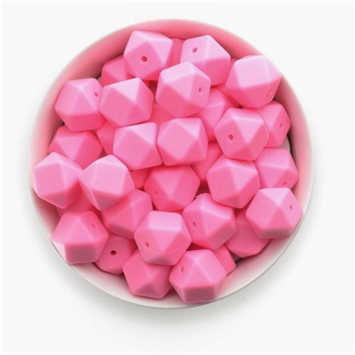 Silikonové korálky hexa 17mm (1ks) - pink
