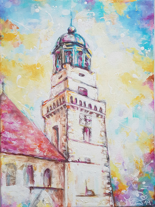 Pod věží. Autorský obraz.