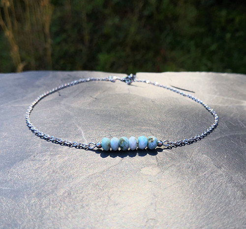 Náhrdelník*larimar*broušené rondelky*chir.ocel